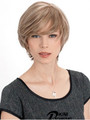 Monofilament Straight Layered Chin Länge 8 Zoll Rabatt Echthaar Perücken