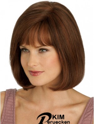 Echte Haare lange Bob Perücken mit Monofilament Straight Style Auburn Farbe