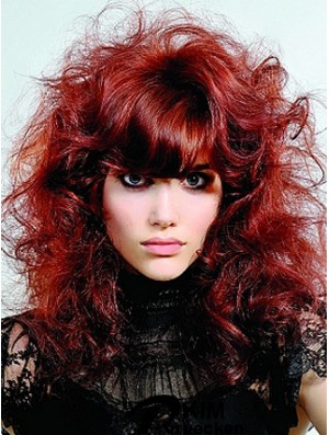 Capless Curly With Bangs Schulterlange 16 Zoll Geeignete Echthaarperücken