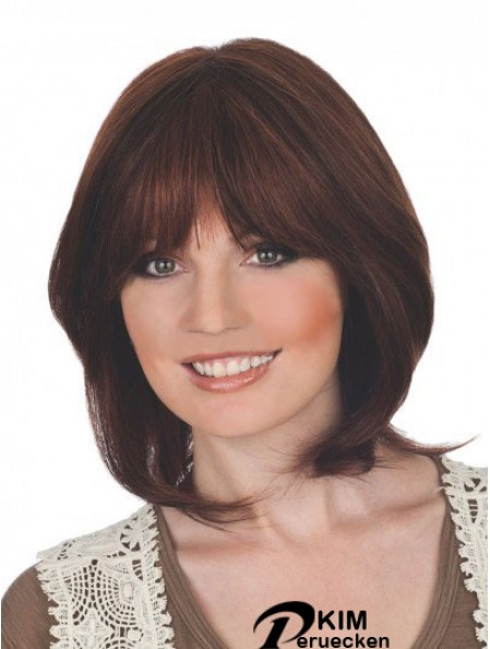 Geeignete 12 Zoll Auburn Chin Länge mit Pony Straight Lace Perücken