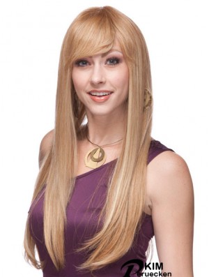 Gerade mit Pony Monofilament Blonde Top Long Perücken