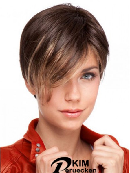 Auburn Cropped Designed Straight Boycuts Spitzenperücken