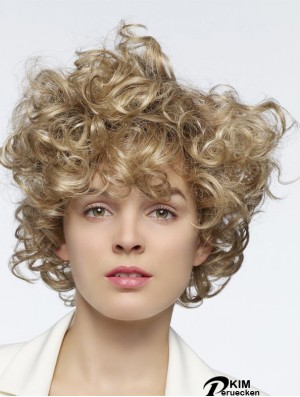 Mit Pony Long Blonde Curly 14 Zoll Rabatt Echthaar Perücken