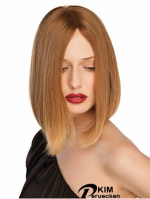 10 Zoll blonde Kinn Länge ohne Pony gerade bequeme Spitze Perücken