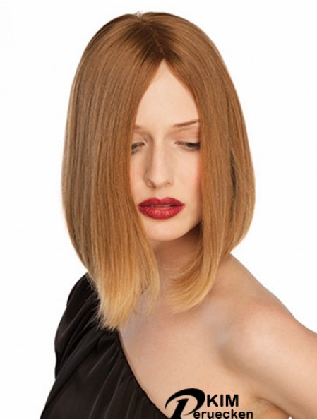 10 Zoll blonde Kinn Länge ohne Pony gerade bequeme Spitze Perücken