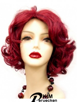Wellig ohne Pony Kinnlänge Rot Online Lace Front Perücken