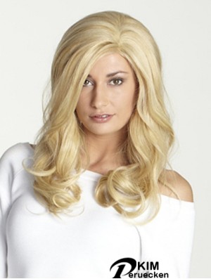 Ohne Pony Lange Blonde Wellige 18 Zoll Perfekte Echthaar Perücken