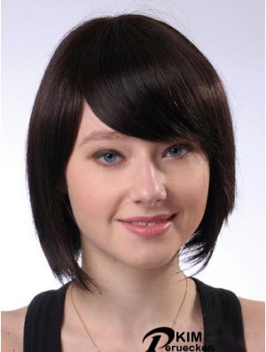 Bobs Best Straight Brown Kinn Länge Echthaar Perücken