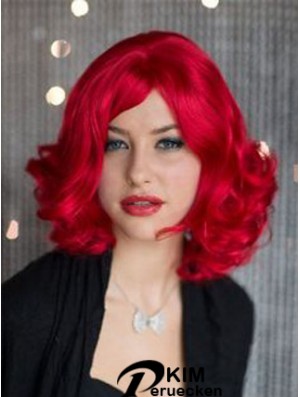 Capless Wavy Without Bangs Schulterlange 14 Zoll Mode Echthaar Perücken
