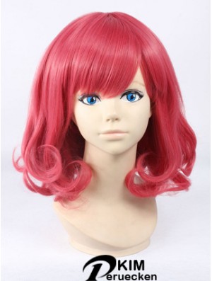 Wellig mit Pony Schulterlange rote billigste Spitze Front Perücken