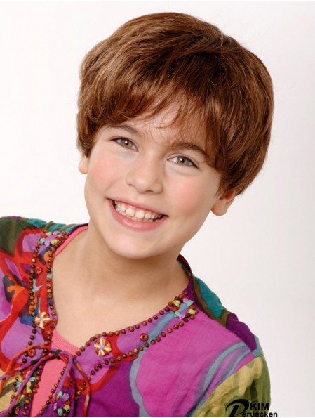 100% handgebundene 8 Zoll gerade kurze Boycuts Auburn Remy Echthaar Perücken für Kinder