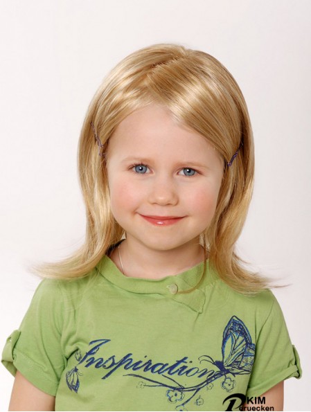 100% handgebundene 12 Zoll gerade Schulterlänge ohne Pony Blonde Remy Echthaar Perücken für Kinder