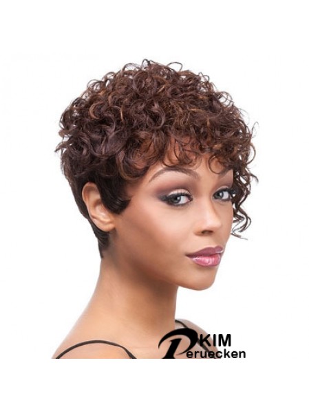 Kurze Auburn Curly Layered Trendy Afroamerikaner Perücken