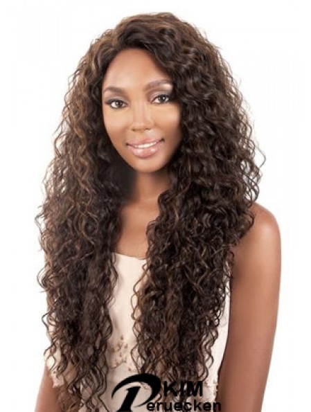 Long Brown Kinky ohne Pony Langlebige Afroamerikaner Perücken