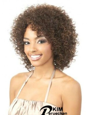 Erstaunliche braune Schulterlänge ohne Pony Curly Glueless Lace Front Perücken