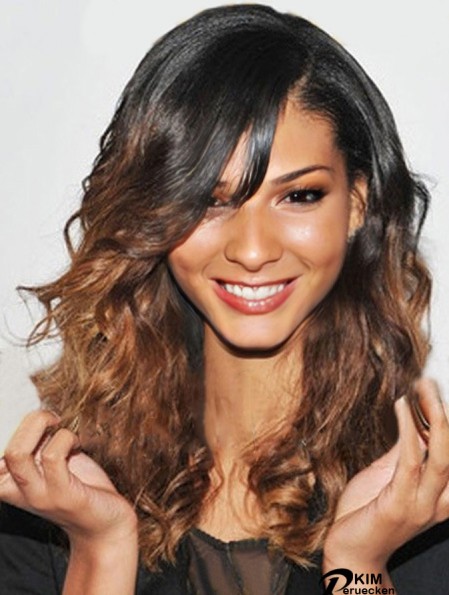 Schulterlange Ombre / 2 Tone Wavy With Bangs Online Afroamerikaner Perücken