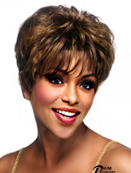 Cropped Brown Wavy Boycuts Praktische Afroamerikaner Perücken