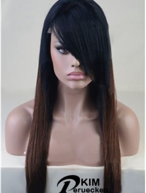 Lange gerade mit Pony voller Spitze 26 Zoll stilvolle schwarze Frauen Perücken