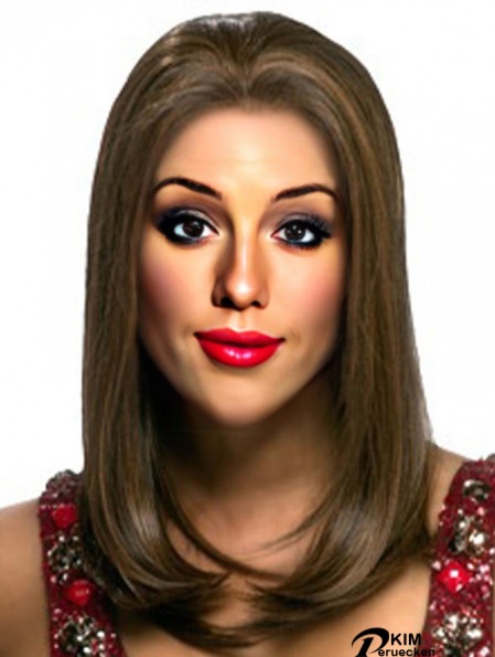 Modische braune lange ohne Pony gerade glueless Lace Front Perücken