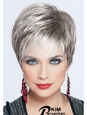 Kurze graue Perücke mit Monofilament Synthetic Straight Style Kurzlänge