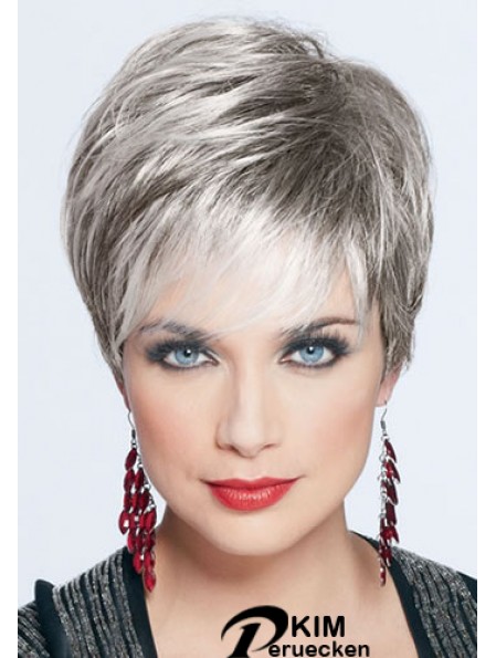 Kurze graue Perücke mit Monofilament Synthetic Straight Style Kurzlänge