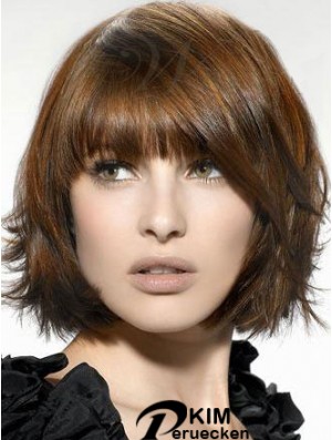 Synthetische Perücken UK Kinnlänge Braun Farbe Bobs Cut Straight Style