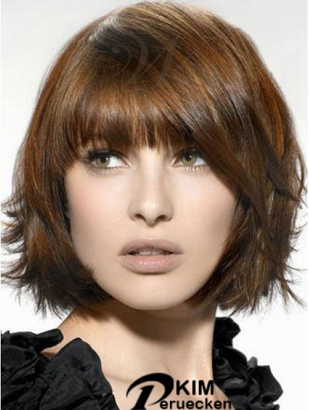 Synthetische Perücken UK Kinnlänge Braun Farbe Bobs Cut Straight Style