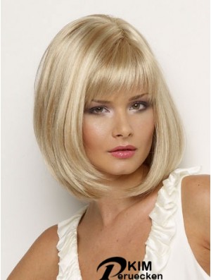 Synthetische Perücke Kinn Länge Blonde Farbe Straight Style Mit Pony