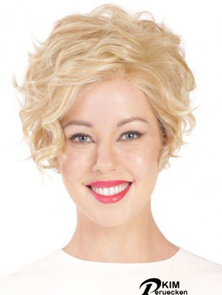 Synthetische Flexibilität Cropped Blonde Curly Monofilament Perücken