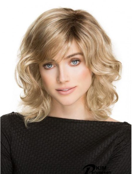 Klassische Perücken UK mit synthetischer schulterlanger blonder Farbe