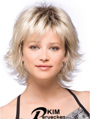 Synthetisches Haar Perücken Kinn Länge Mit Pony Blonde Farbe Mit Capless
