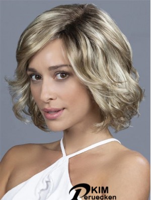 10 Zoll Kinn Länge Weiche Blonde Wellige Bob Perücken