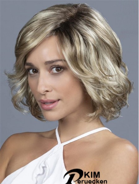 10 Zoll Kinn Länge Weiche Blonde Wellige Bob Perücken