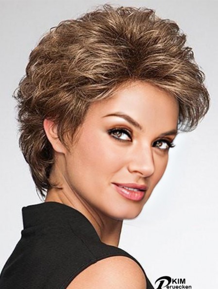 Layered Brown Wavy 4 Zoll kurze synthetische Perücken