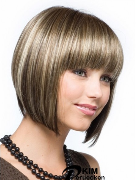 Günstige synthetische Haar Bobs schneiden gerade Stil braune Farbe Kinn Länge