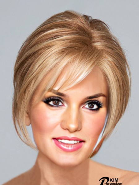 Blonde Kinn Länge gerade mit Pony 10  inchPerfect Medium Perücken