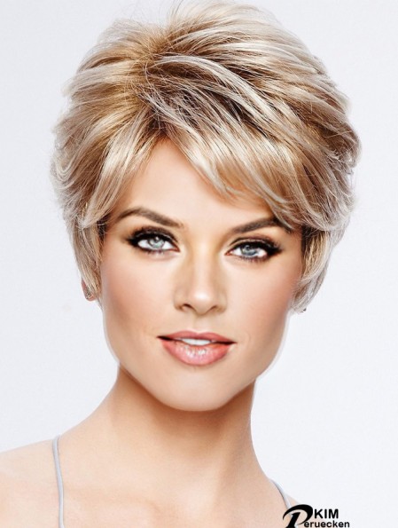 Boycuts Blonde Wavy 4 Zoll Cropped Synthetic Perücken