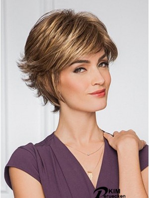 Layered Brown Wavy 6 Zoll kurze synthetische Perücken