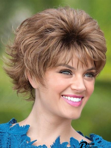 Layered Brown Wavy 5  inchShort Synthetic Perücken