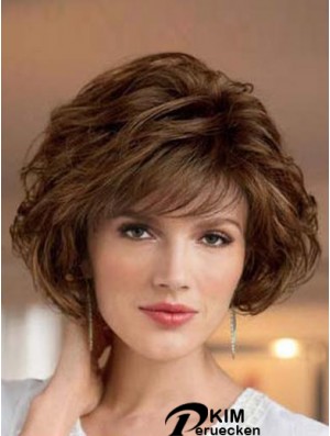 UK Synthetic Perücken Bobs Cut Short Length Brown Farbe Welliger Stil