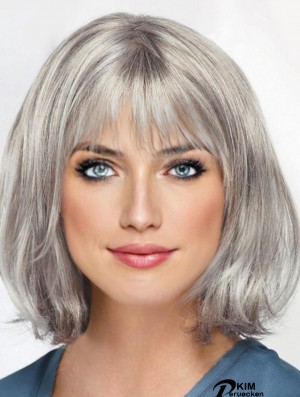 Gerade Kinnlänge 12 Zoll Monofilament Sassy Grey Perücken
