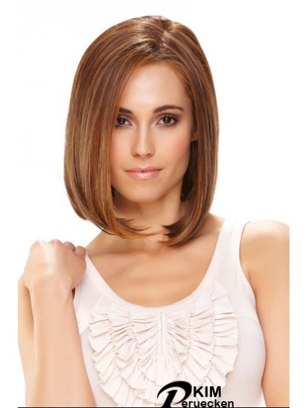 Synthetische Front Lace Perücken Kinn Länge Monofilament Straight Style Braun Farbe