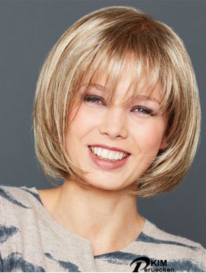 Gerade Kinnlänge Blonde Bobs Synthetic Front Lace Perücke