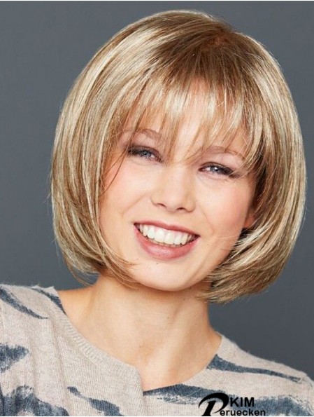 Gerade Kinnlänge Blonde Bobs Synthetic Front Lace Perücke