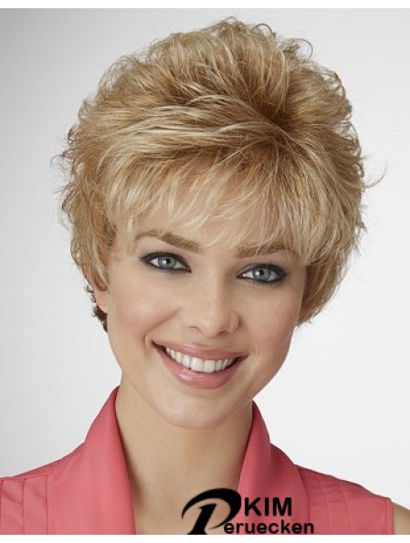 Schlanke synthetische Haarperücke geschichteten Stil abgeschnitten Länge blonde Farbe