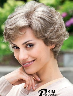 Günstige graue Perücke 100% handgebunden Layered Cut Short Style