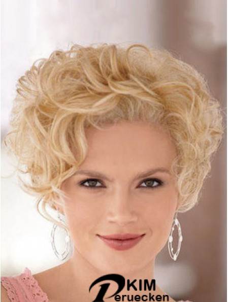 Hochwertige blonde kurze lockige klassische Spitze Front Perücken