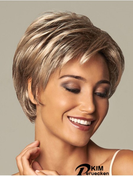 Wellenförmige geschichtete 8 Zoll blonde trendige synthetische Perücken