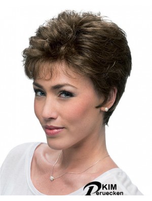 Günstige Brown Cropped Layered Curly Glueless Lace Front Perücken