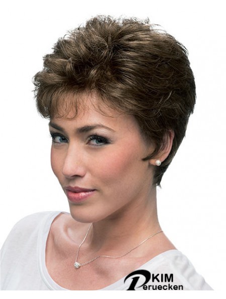 Günstige Brown Cropped Layered Curly Glueless Lace Front Perücken